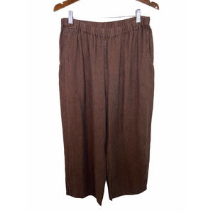 Flax Brown Elastic Waist Linen Pants Size Medium